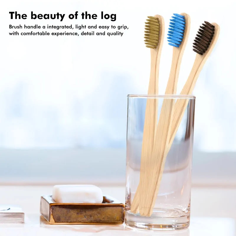 Natural Bamboo Toothbrush Flat Bamboo Handle Soft Bristle Toothbrush