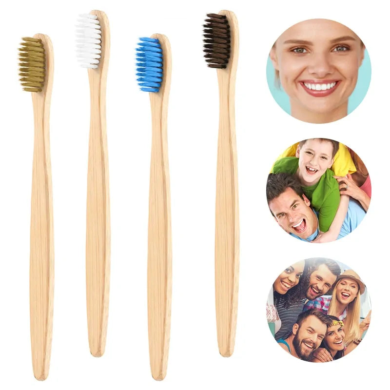 Natural Bamboo Toothbrush Flat Bamboo Handle Soft Bristle Toothbrush