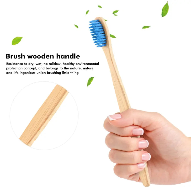 Natural Bamboo Toothbrush Flat Bamboo Handle Soft Bristle Toothbrush