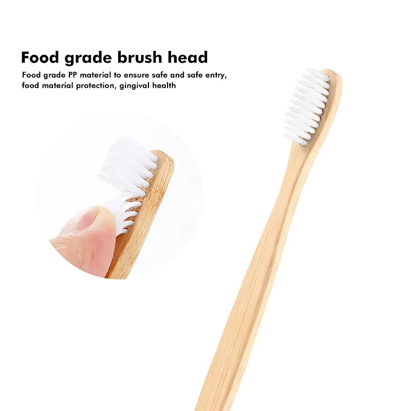 Natural Bamboo Toothbrush Flat Bamboo Handle Soft Bristle Toothbrush